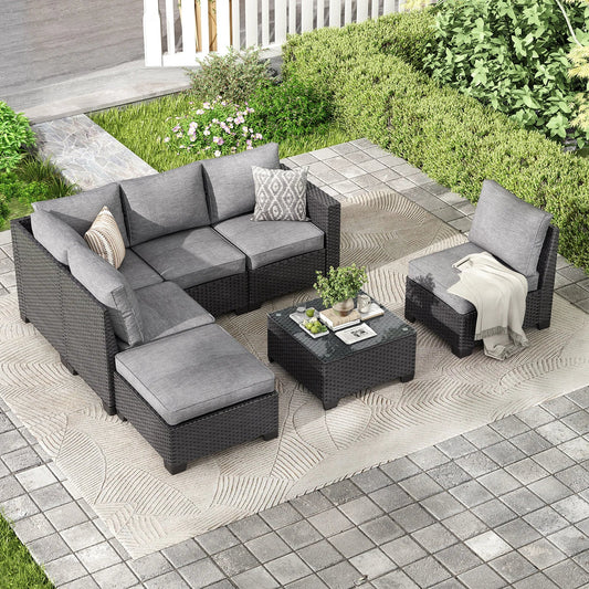 Patio Sectional Sofa Set With Ottoman Outdoor Furniture