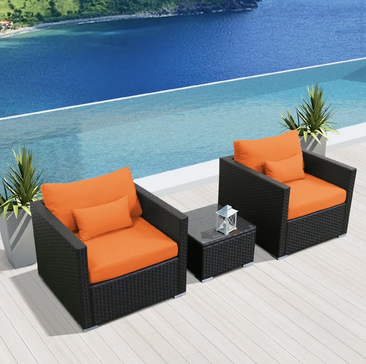 Orange Outdoor Wicker Patio Furniture Sofa Set 3 Three Piece