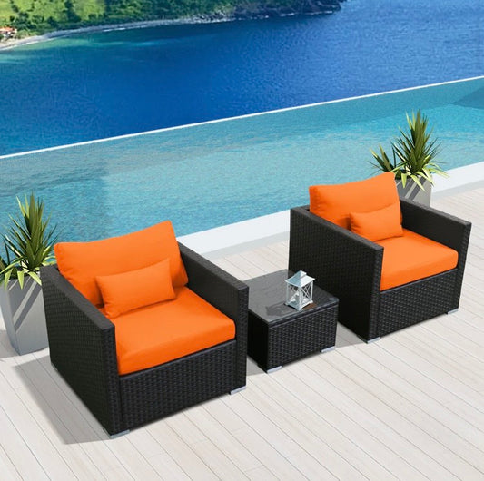 Orange Outdoor Wicker Patio Furniture Sofa Set 3 Three Piece