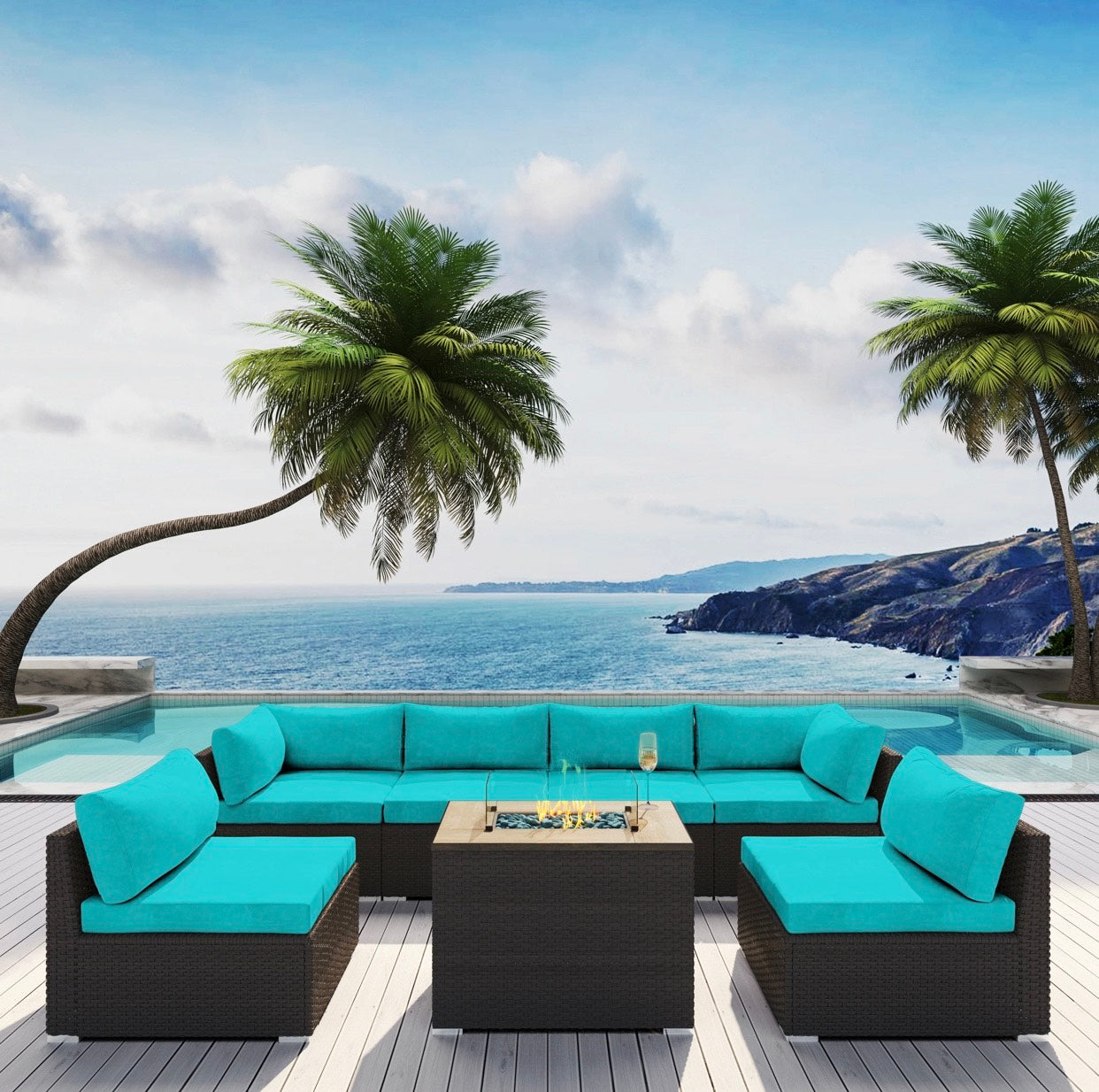 Blue Turquoise 7H Replacement Cushion Covers Set (Without Foam Insis)