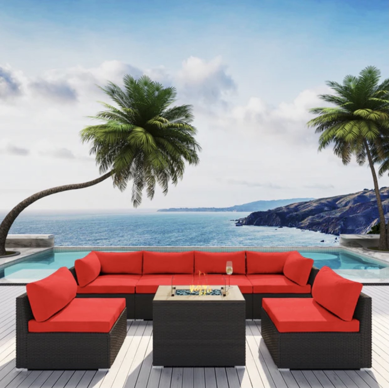 Crimson Red 7H Replacement Cushion Covers Set (Without Foam Insis)
