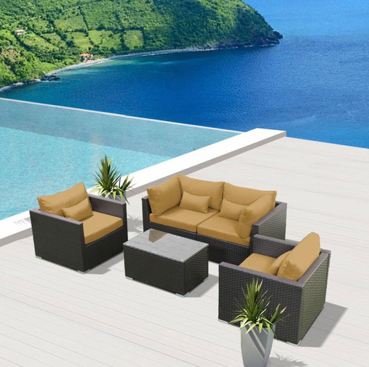 Beige Dark Brown 2C2D Replacement Cushion Covers Patio Furniture Set (Without Foam Insis)