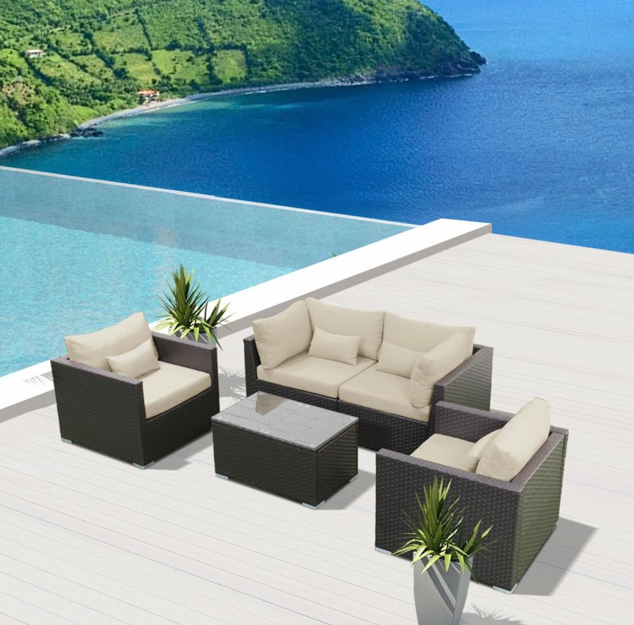 Khaki Light Beige 2C2D Replacement Cushion Covers Patio Furniture Set (Without Foam Insis)