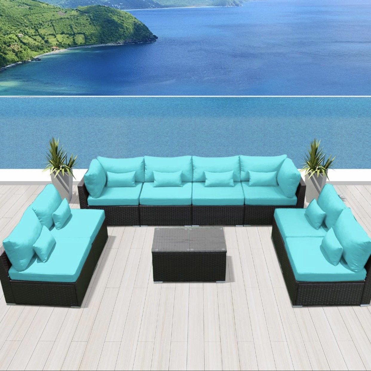 Blue Turquoise 9G Replacement Cushion Covers Wicker Set (Without Foam Insis) Paso Robles