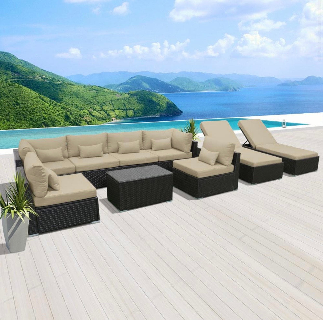 Khaki Light Beige 7G2A Replacement Cushion Cover Outdoor Patio Wicker Sofa Furniture Set (Without Foam Insis)