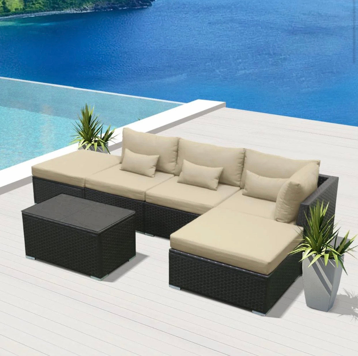 Khaki Light Beige 6 Replacement Cushion Covers Set (Without Foam Insis)