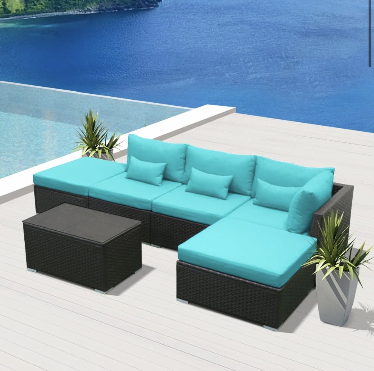 Blue Turquoise 6 Replacement Cushion Covers Set (Without Foam Insis)
