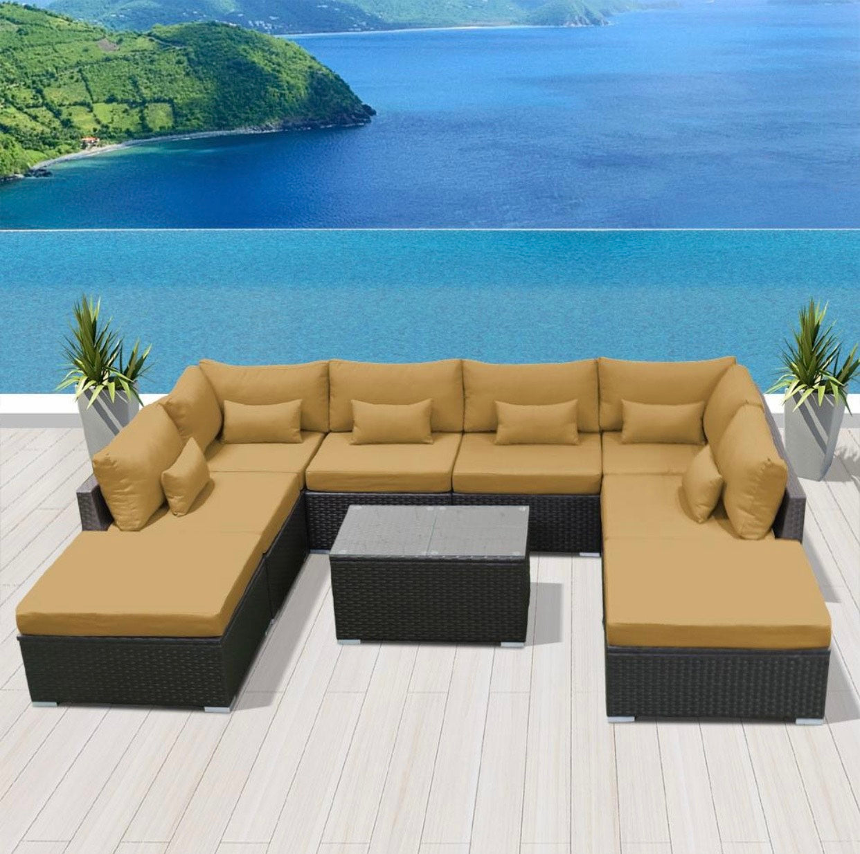 Beige Dark Brown 9C Replacement Cushion Covers Outside Furniture Set (Without Foam Insis)