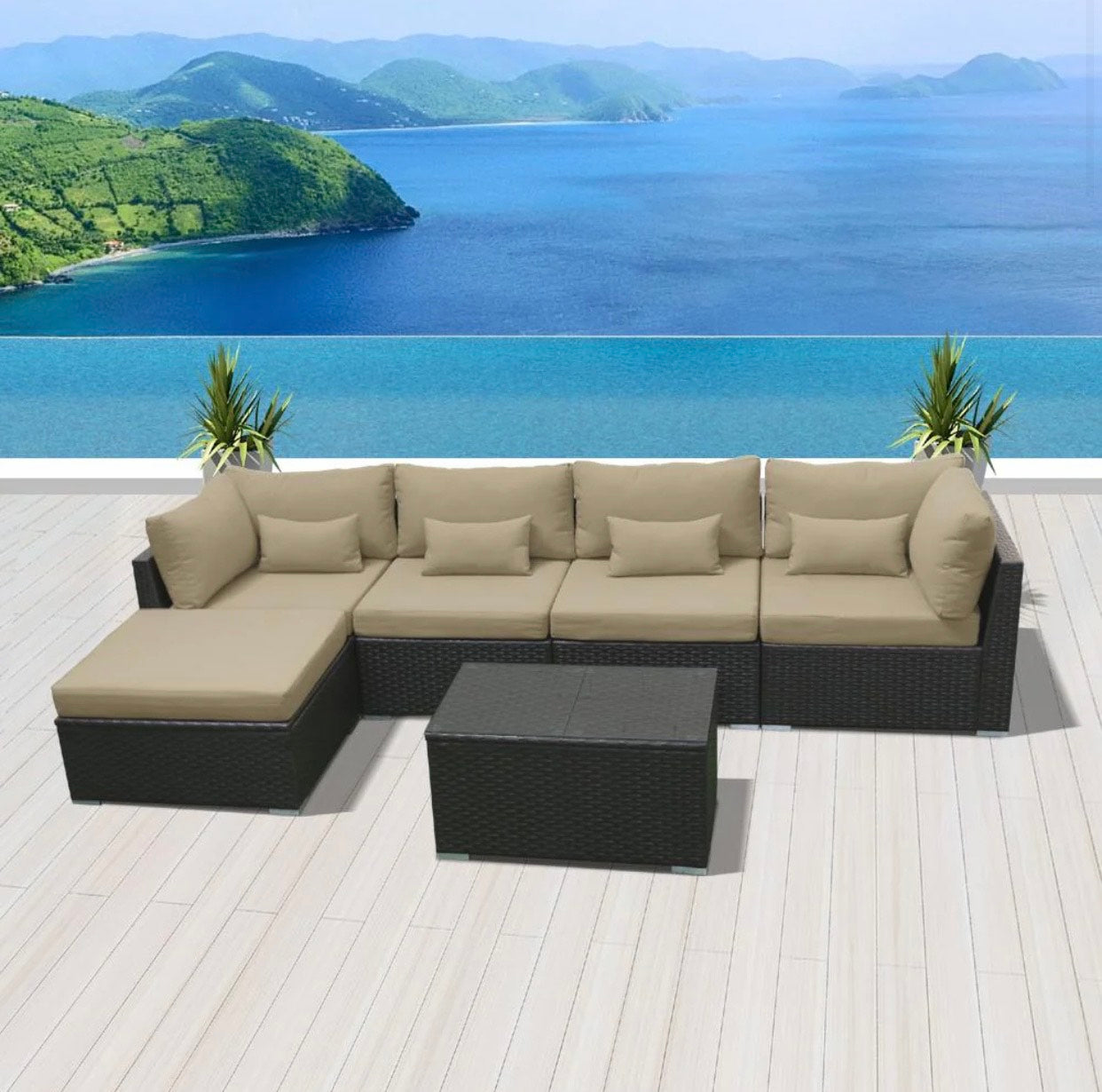 Khaki Light Beige 6H Replacement Cushion Covers Set (Without Foam Insis)