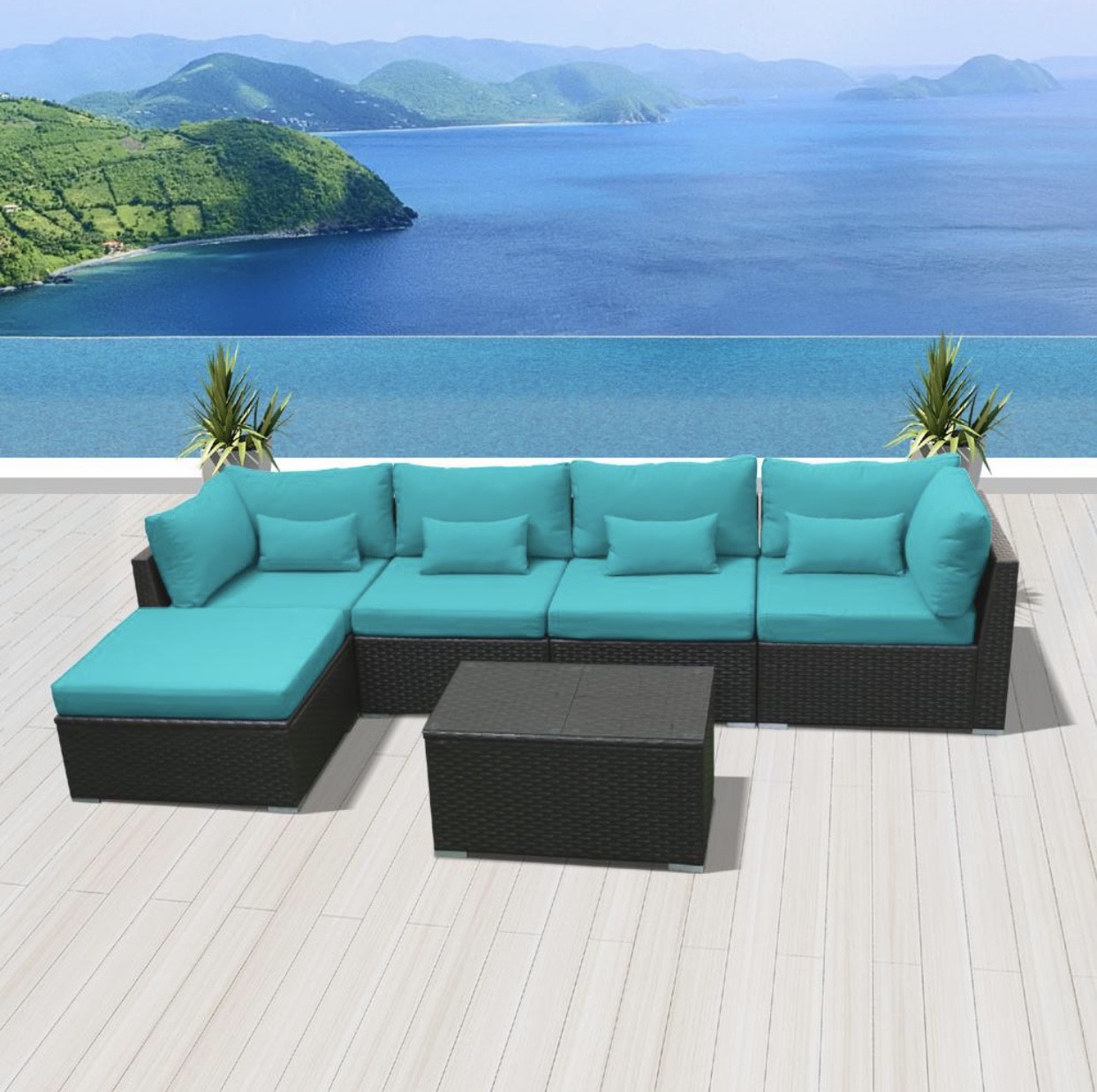 Blue Turquoise 6H Replacement Cushion Covers Set (Without Foam Insis)