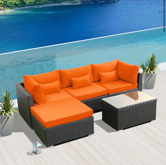Orange Outdoor Modern Wicker Patio Furniture Sofa Set 5 Five Piece