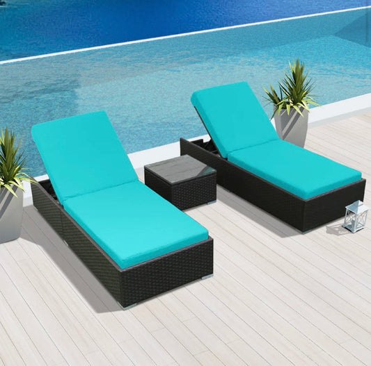 Turquoise Blue Modern Outdoor Big Lounger Set Three 3 Piece