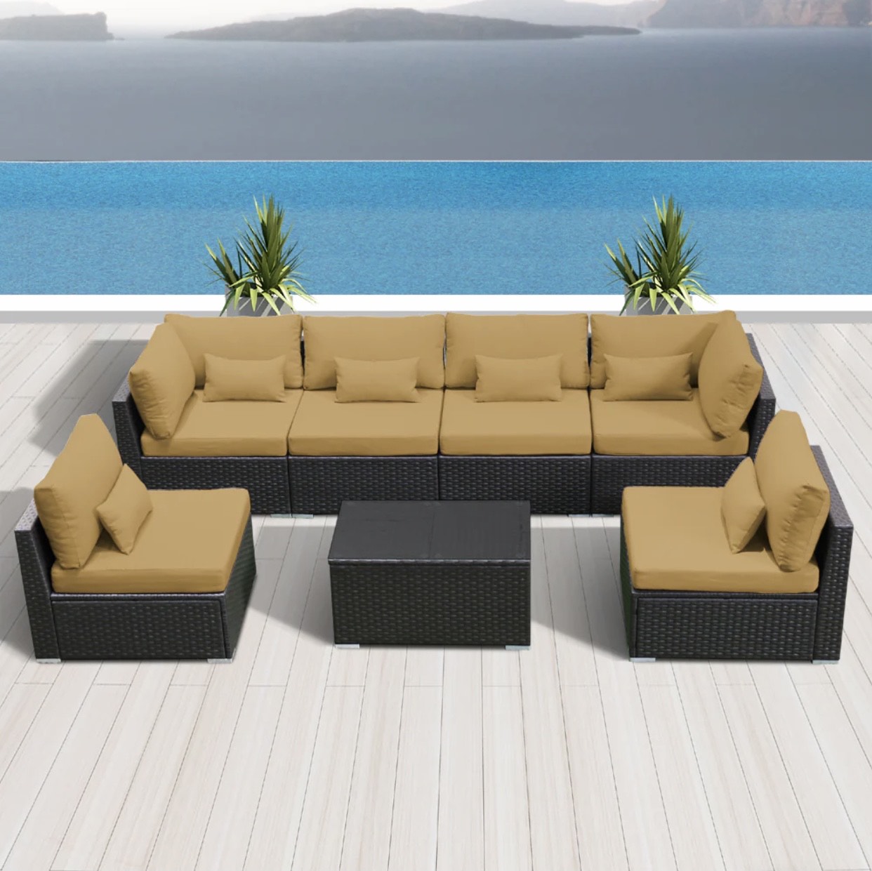 Beige Dark Brown Outdoor Wicker Furniture (Espresso Brown) El Segundo 7 Piece Seven