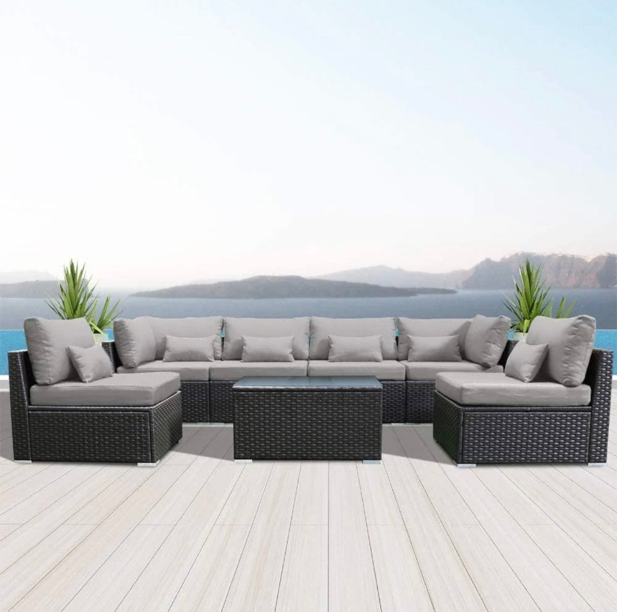 Grey Light Gray Outdoor Wicker Furniture (Espresso Brown) El Segundo 7 Piece Seven