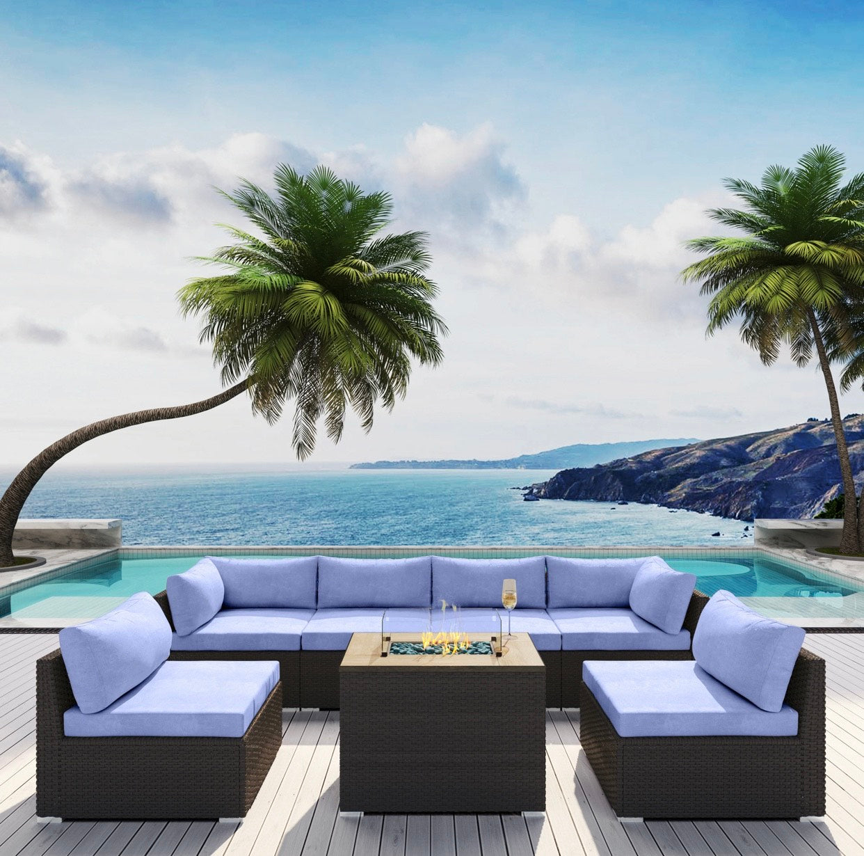 Lavender Big Espresso Brown Hermosa Outdoor Furniture Hermosa Beach 7 Piece Seven