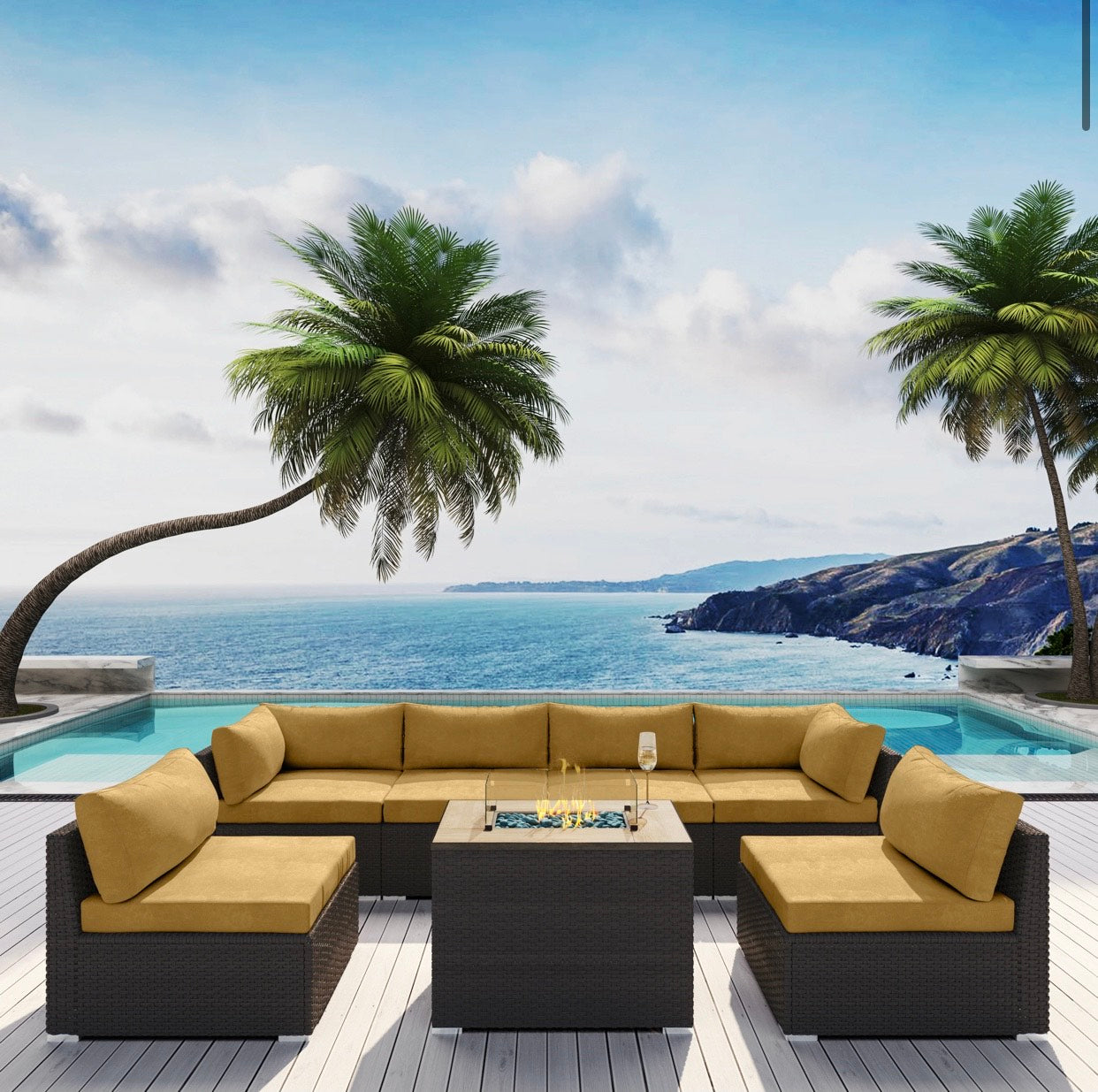 Beige Dark Brown Big Espresso Brown Hermosa Outdoor Furniture Hermosa Beach 7 Piece Seven