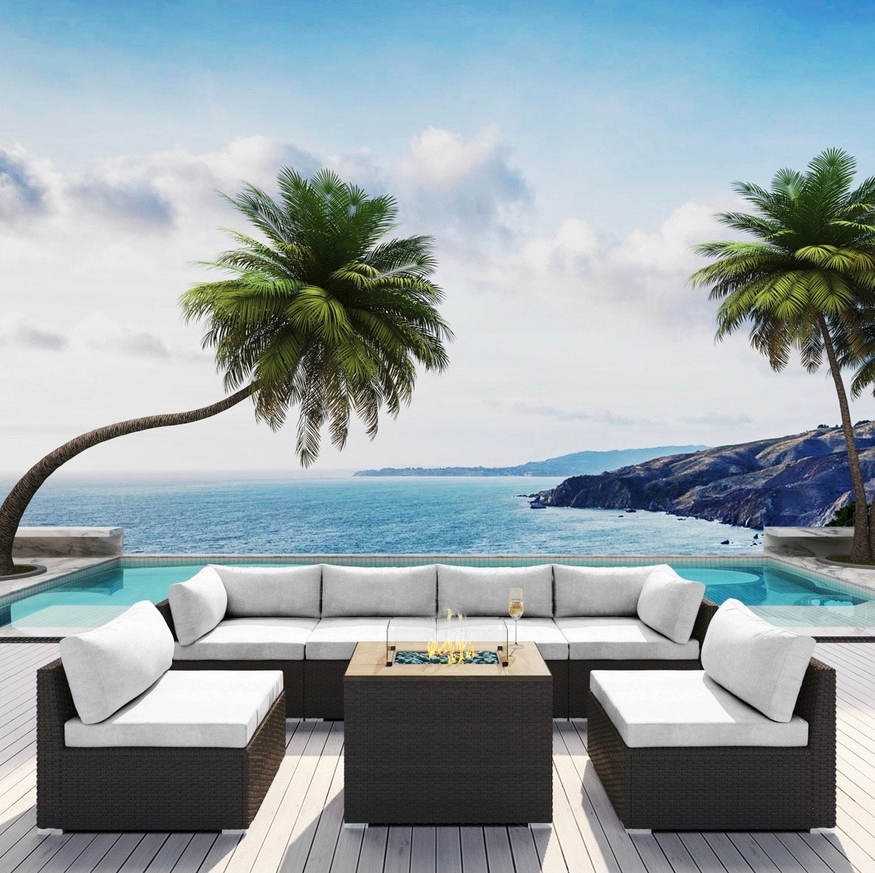 White Big Espresso Brown Hermosa Outdoor Furniture Hermosa Beach 7 Piece Seven