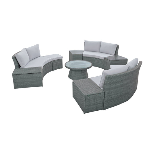 TOPMAX 10-Piece Outdoor Sectional Half Round Patio Rattan Sofa Set, PE Wicker Conversation Furniture Set for Free Combination, Light Gray