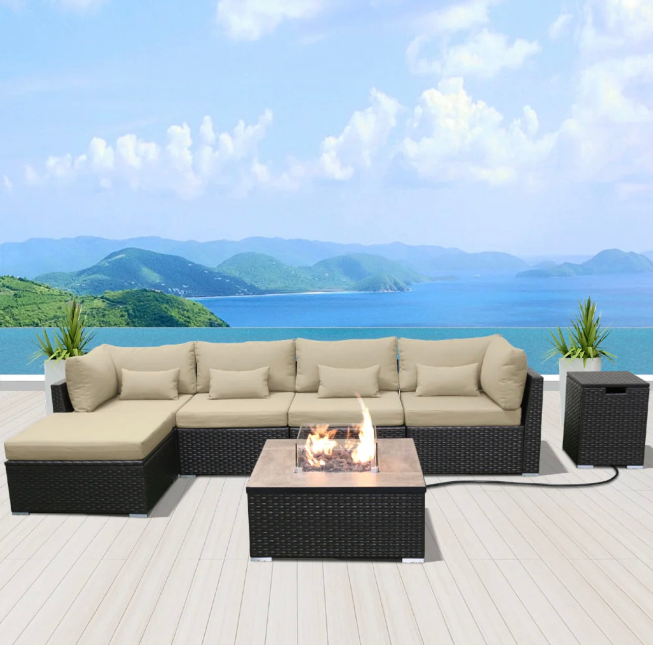 (6HS-Fire) Modern Wicker Patio Furniture Sofa Set