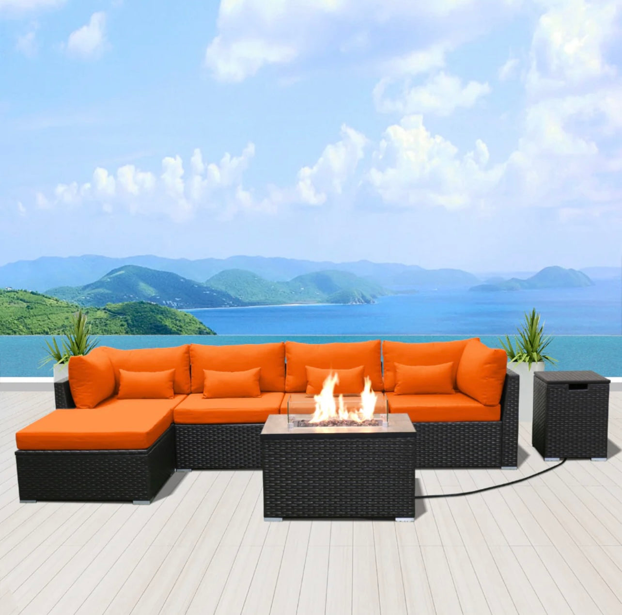 (6HS-Fire) Modern Wicker Patio Furniture Sofa Set