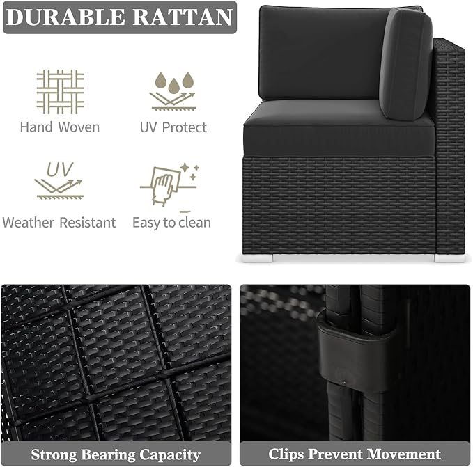 LayinSun 15 Piece Patio Furniture Set with Fire Pit Table, Outdoor Conversation Sets Wicker Rattan Sectional Sofa with Coffee Table