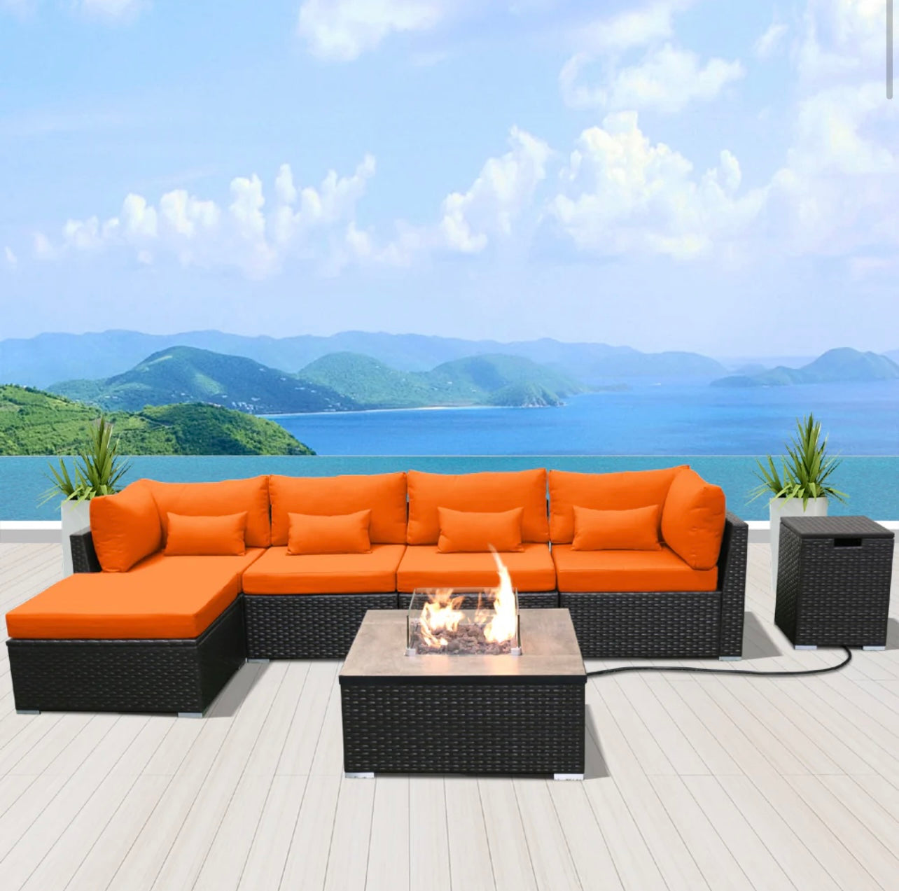 (6HS-Fire) Modern Wicker Patio Furniture Sofa Set