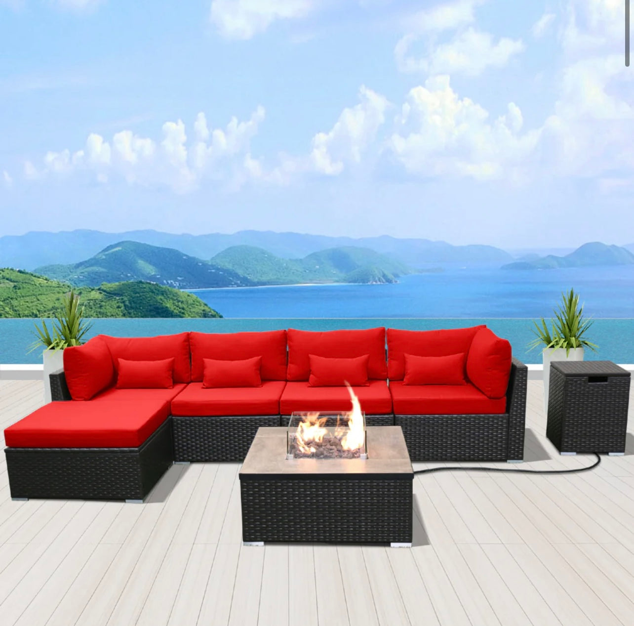 (6HS-Fire) Modern Wicker Patio Furniture Sofa Set