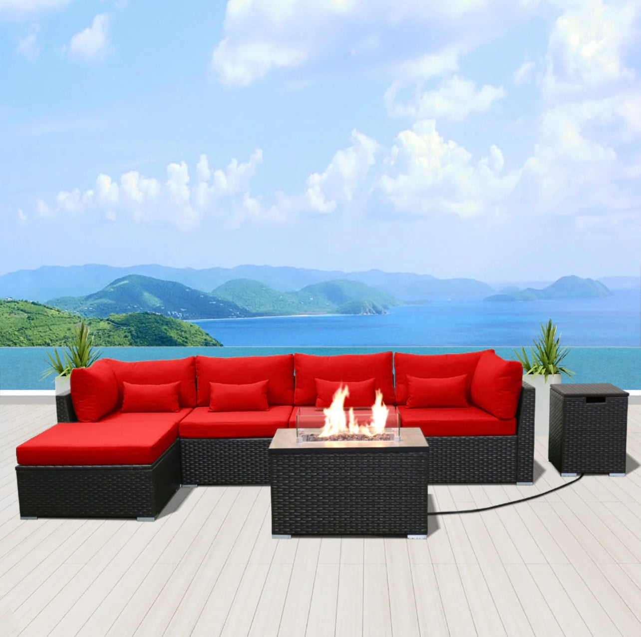 (6HS-Fire) Modern Wicker Patio Furniture Sofa Set