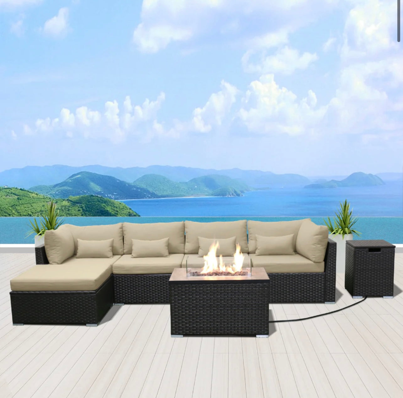 (6HS-Fire) Modern Wicker Patio Furniture Sofa Set