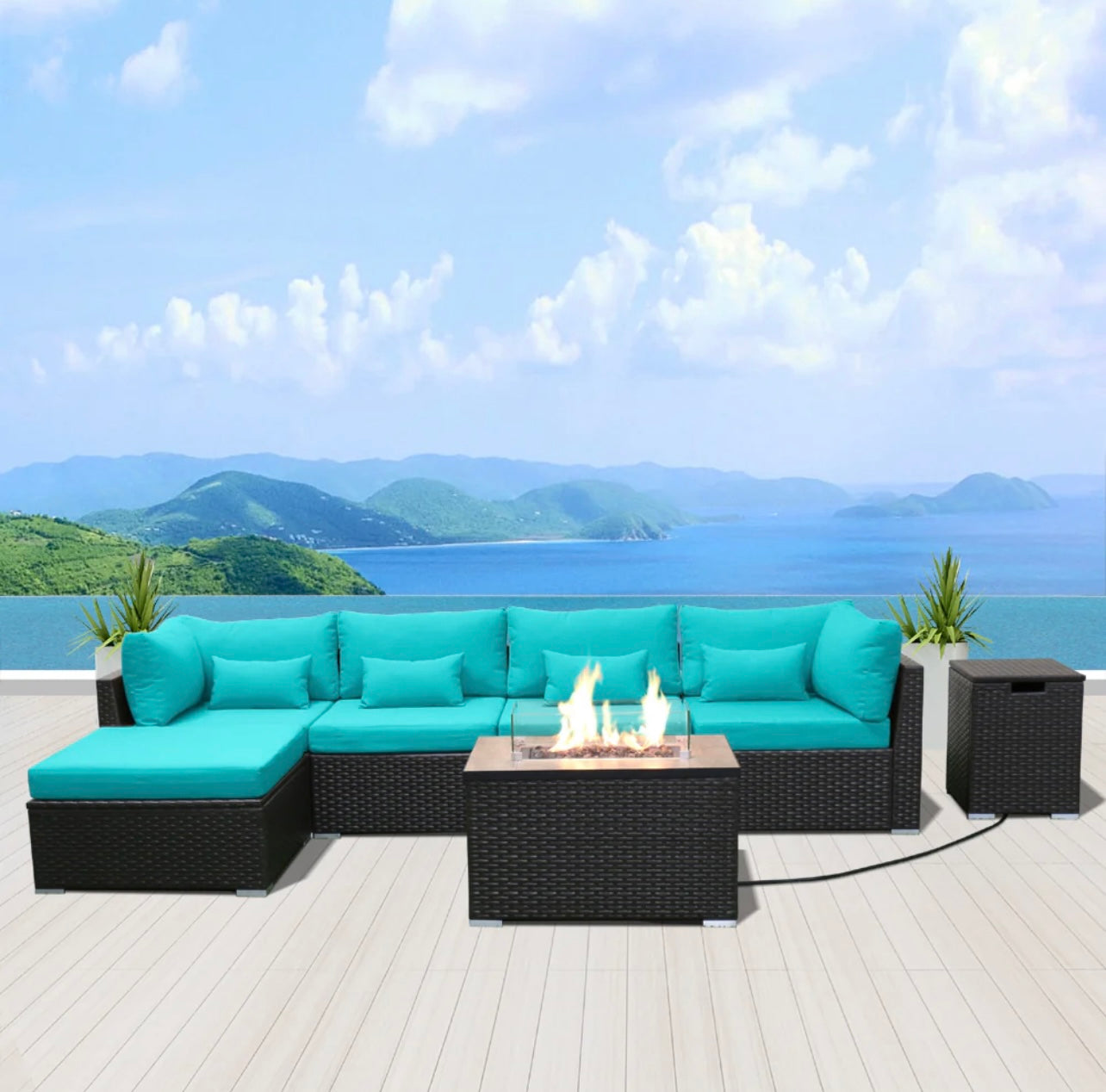 (6HS-Fire) Modern Wicker Patio Furniture Sofa Set