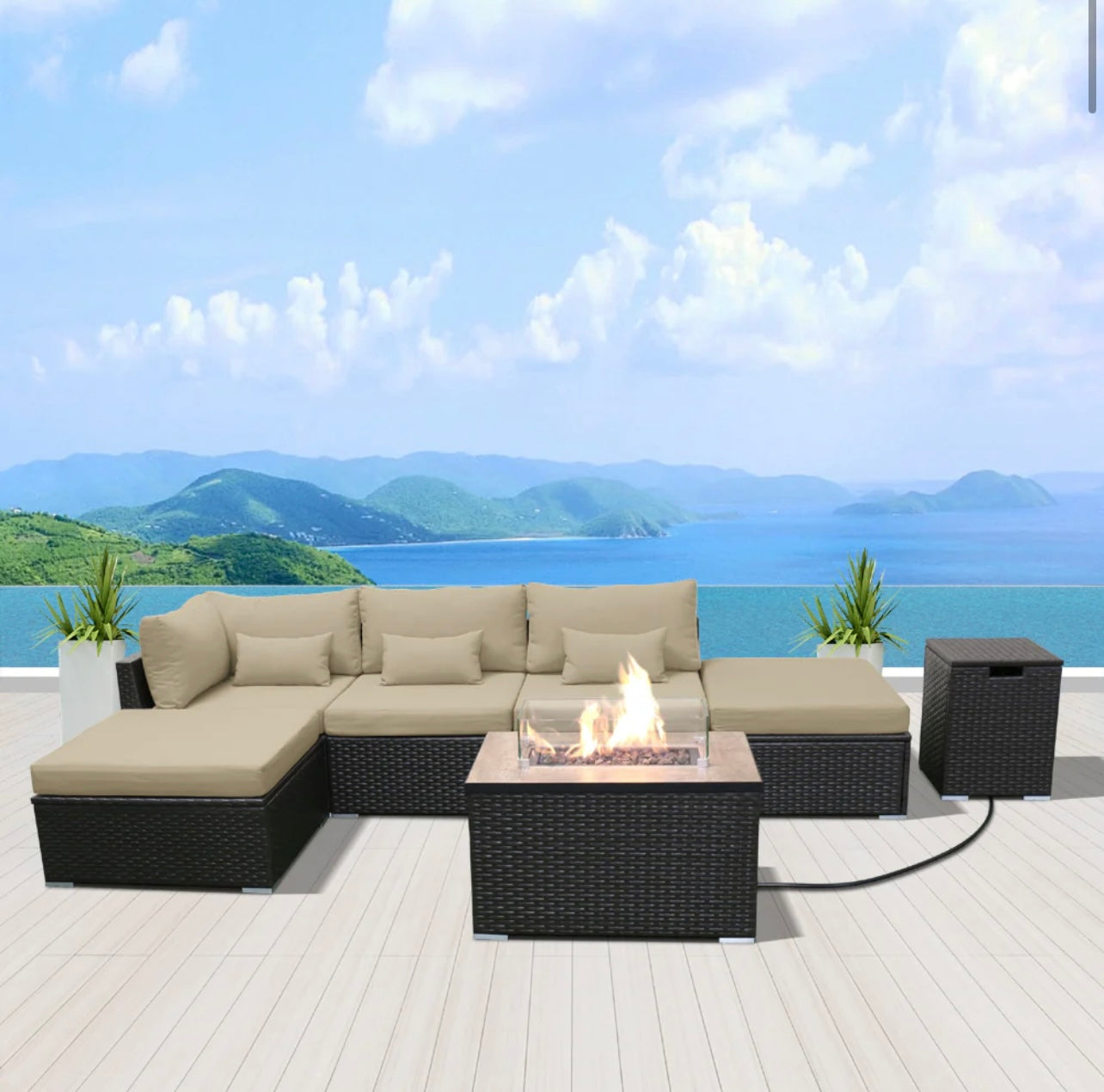 (6LS-Fire) Modern Wicker Patio Furniture Sofa Set