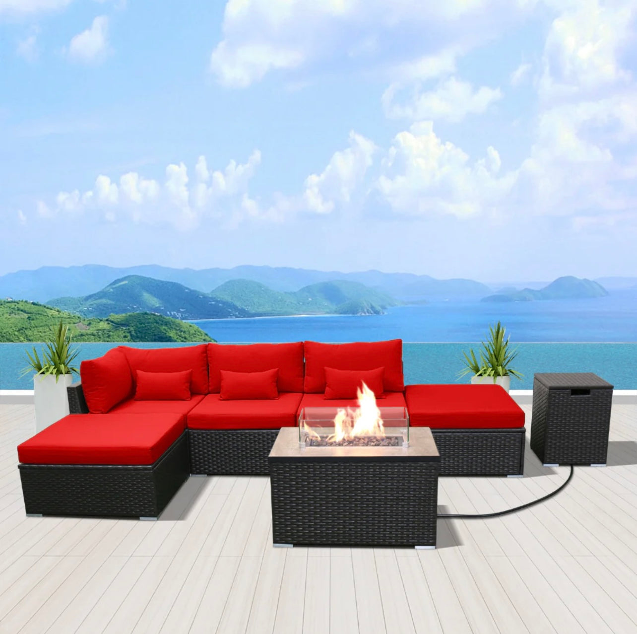 (6LS-Fire) Modern Wicker Patio Furniture Sofa Set