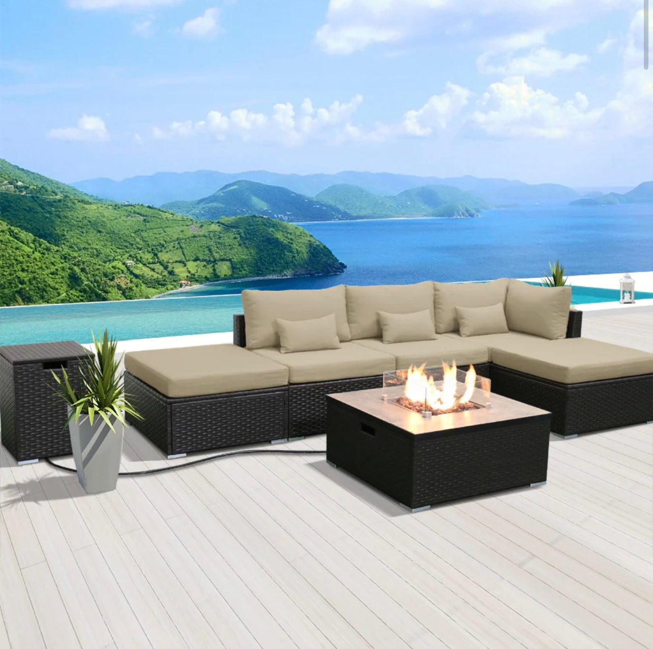 (6LS-Fire) Modern Wicker Patio Furniture Sofa Set