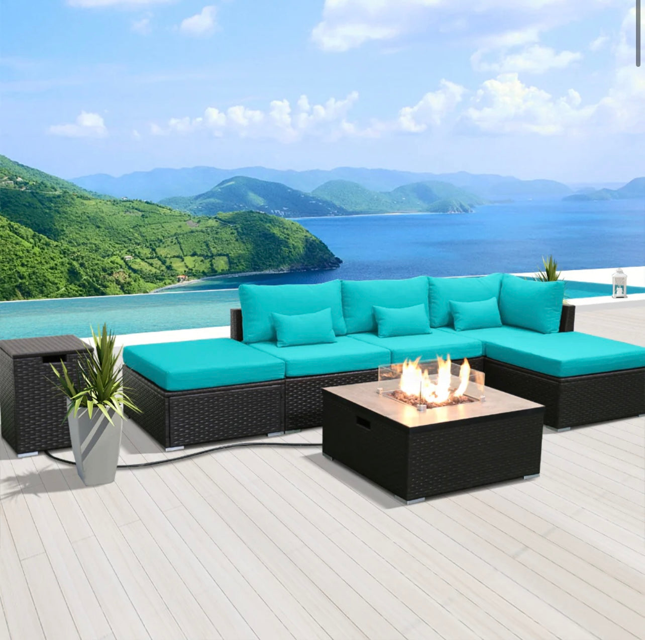 (6LS-Fire) Modern Wicker Patio Furniture Sofa Set