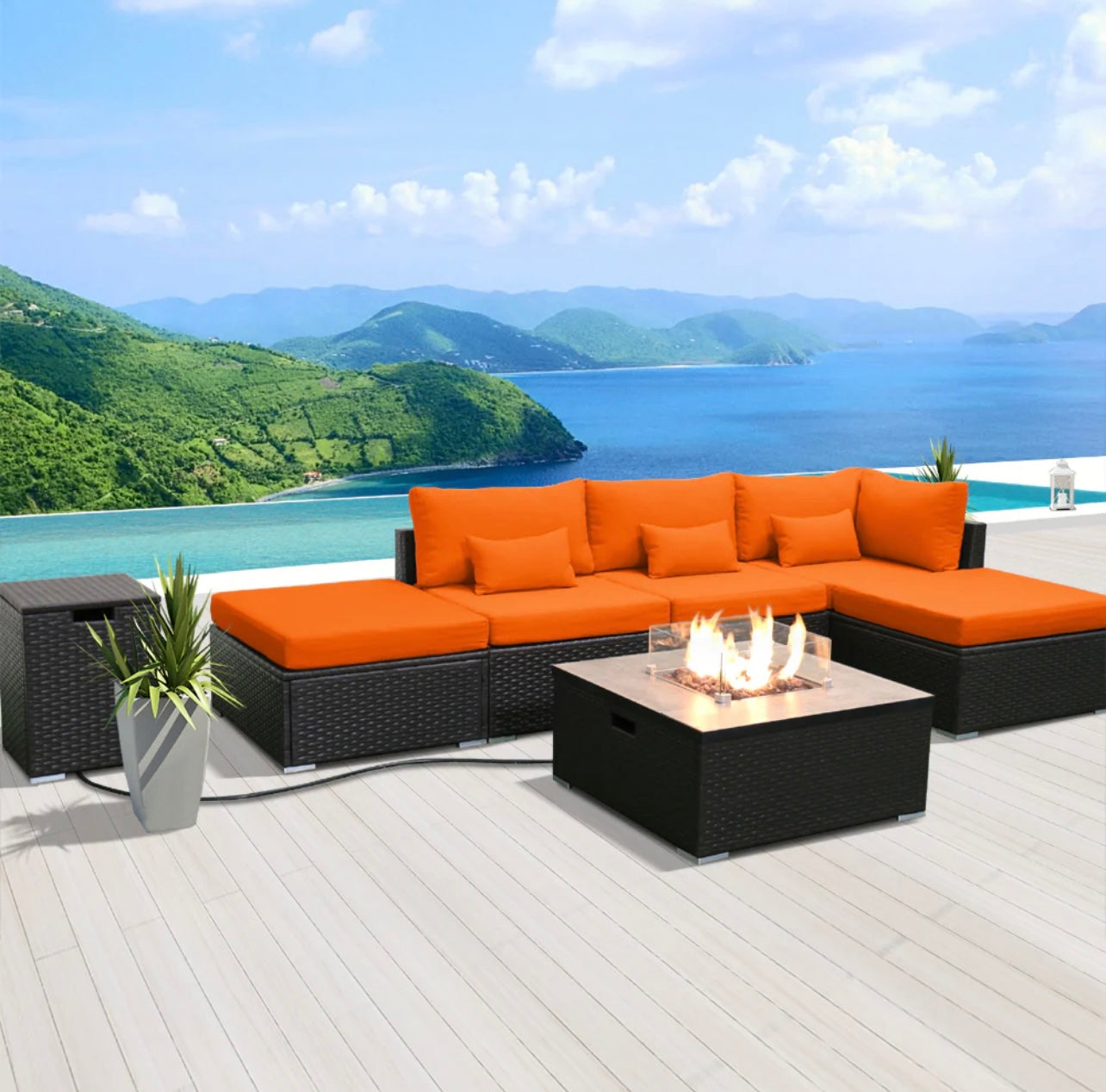 (6LS-Fire) Modern Wicker Patio Furniture Sofa Set