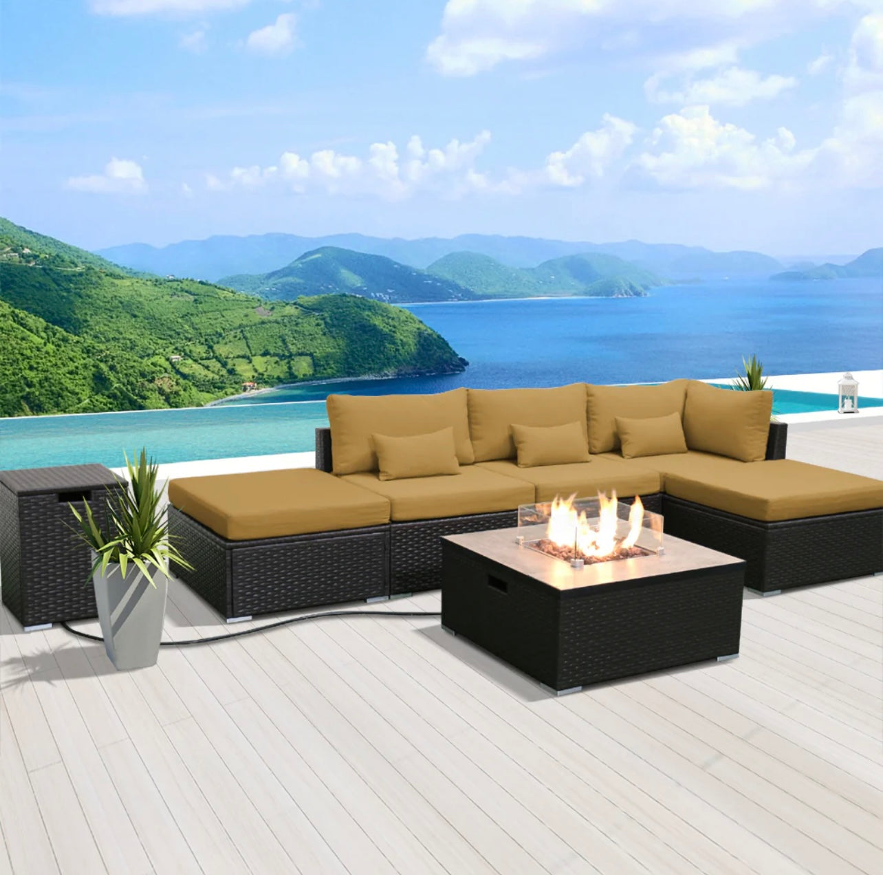 (6LS-Fire) Modern Wicker Patio Furniture Sofa Set