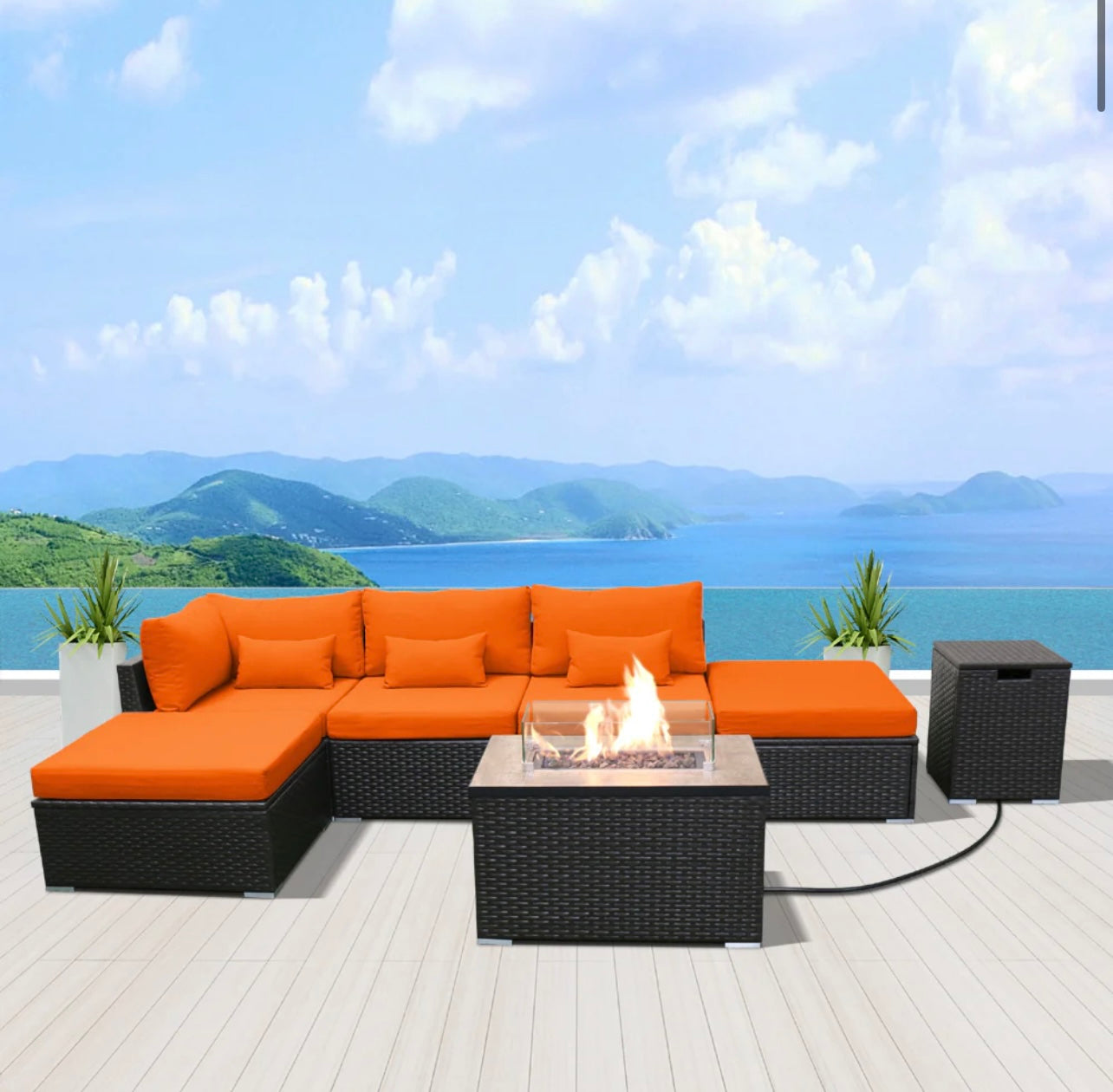 (6LS-Fire) Modern Wicker Patio Furniture Sofa Set