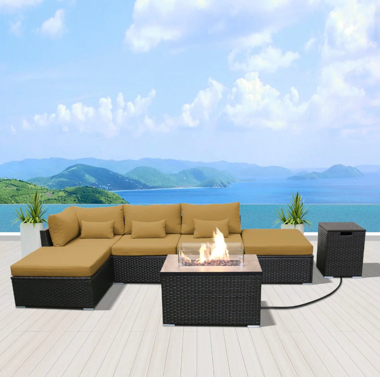 (6LS-Fire) Modern Wicker Patio Furniture Sofa Set