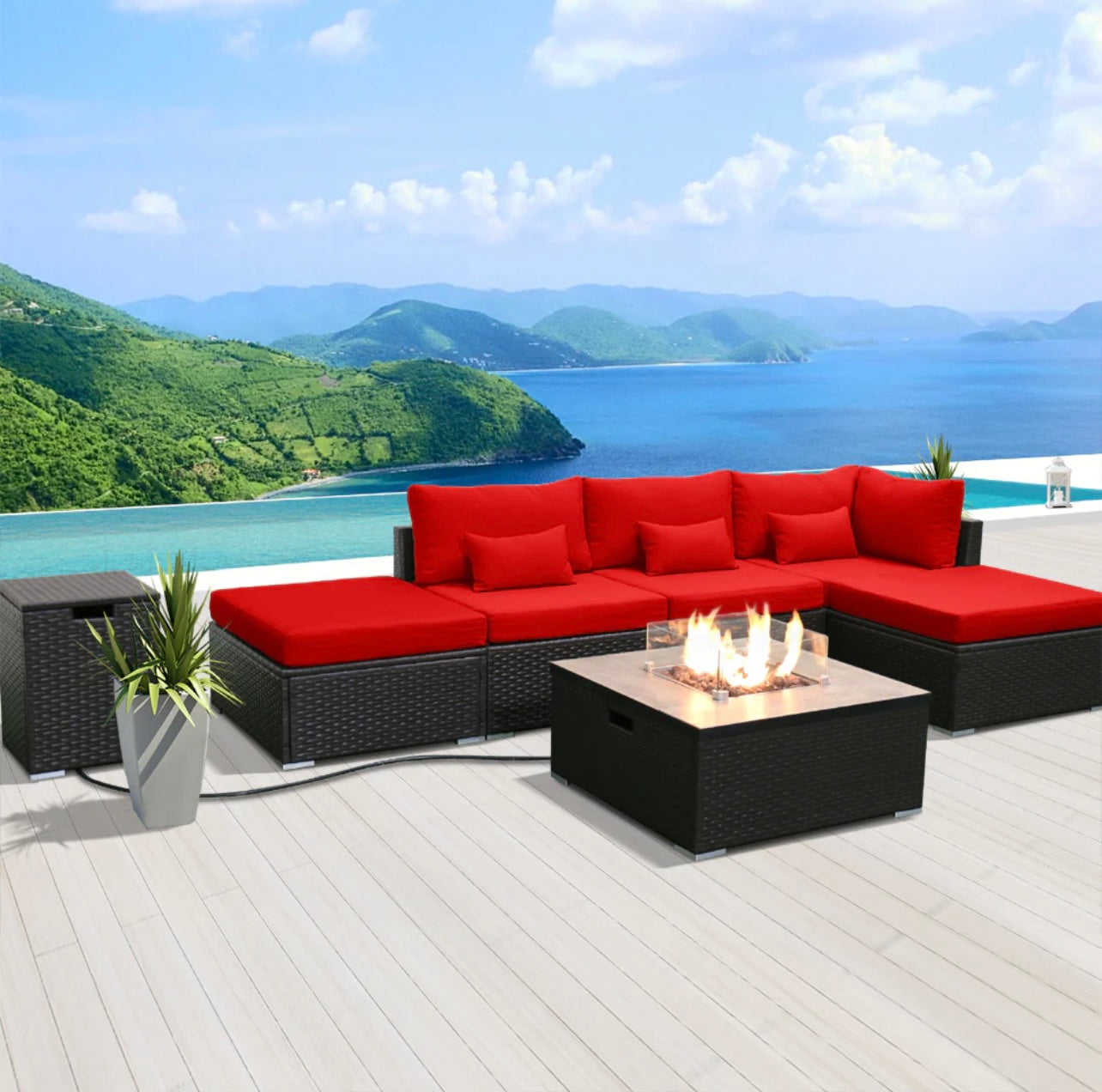 (6LS-Fire) Modern Wicker Patio Furniture Sofa Set