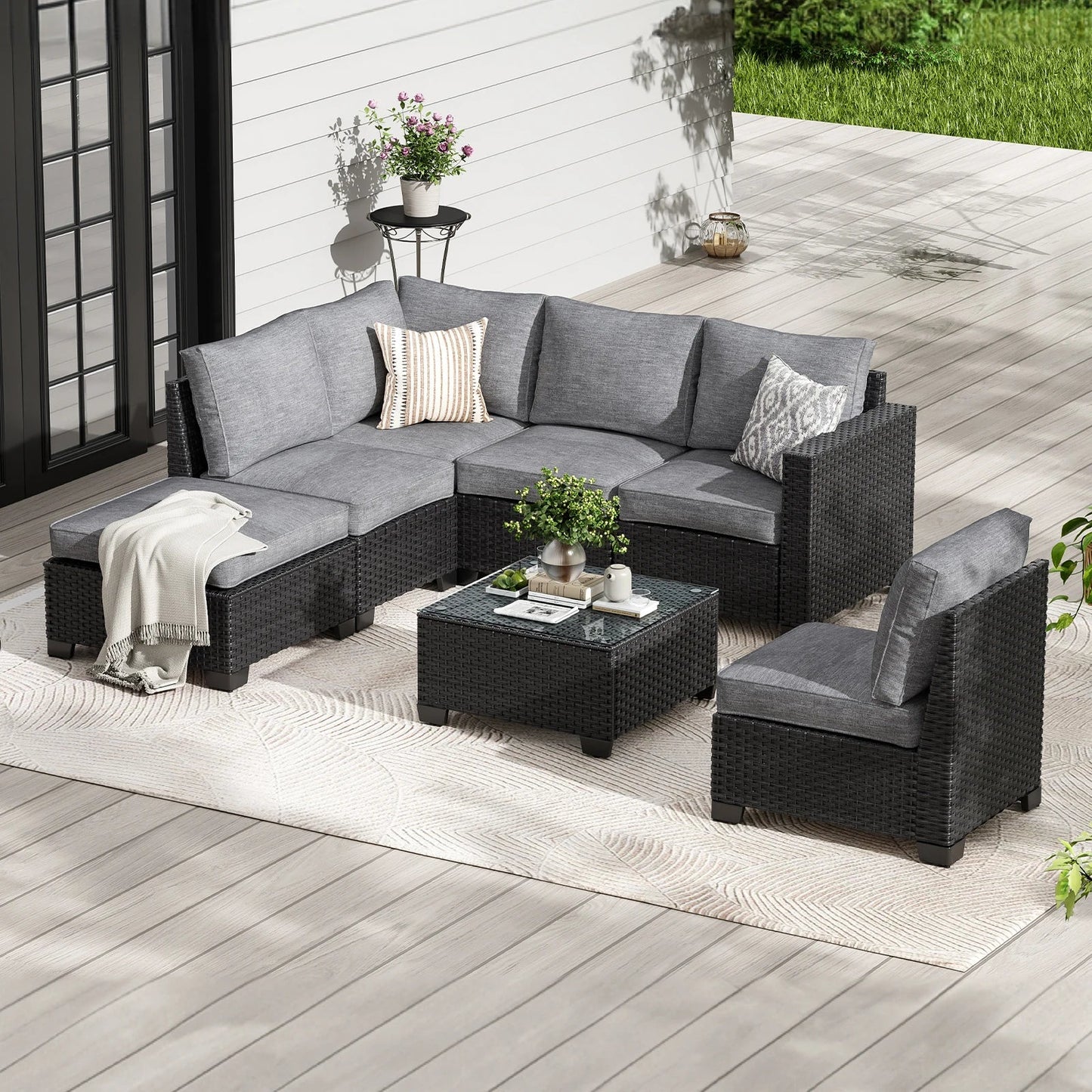 Patio Sectional Sofa Set With Ottoman Outdoor Furniture