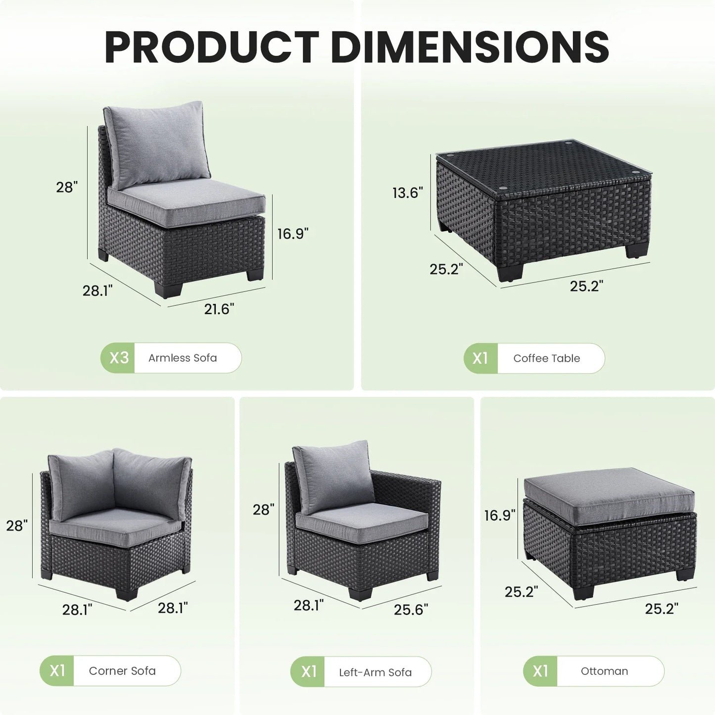 Patio Sectional Sofa Set With Ottoman Outdoor Furniture
