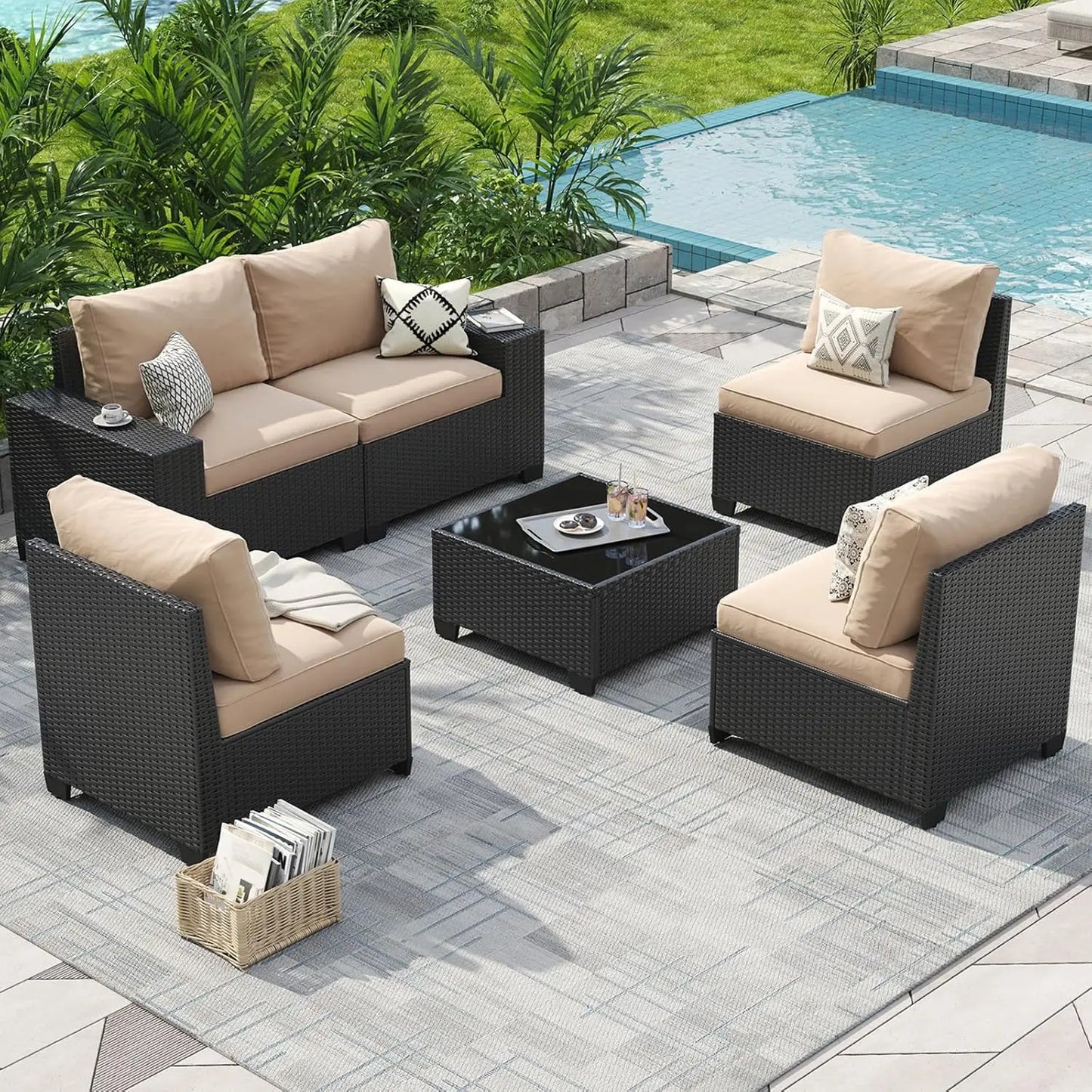 Outdoor Patio Furniture Set With Fire Pit Table Weatherproof