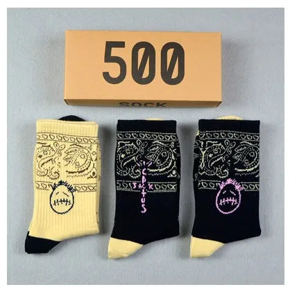 Men's Sports Style Street Skateboards Crew Cactus Jack Hip Hop Harajuku Basketball 3 Pairs/Box Funny Socks For Women