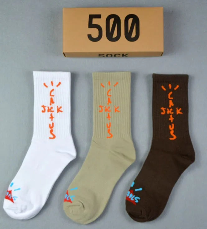 Men's Sports Style Street Skateboards Crew Cactus Jack Hip Hop Harajuku Basketball 3 Pairs/Box Funny Socks For Women