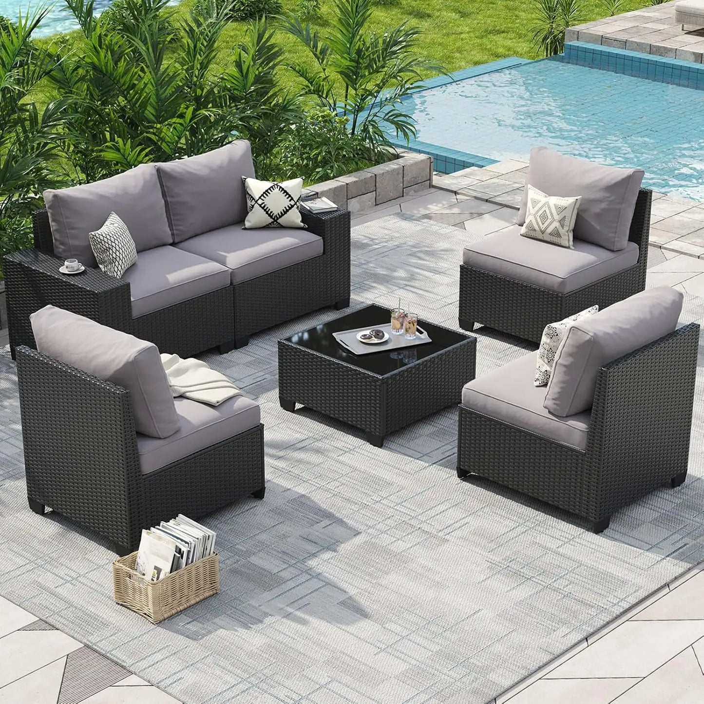 Outdoor Patio Furniture Set With Fire Pit Table Weatherproof