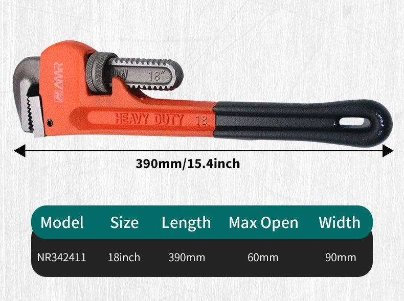SmartGearPros Heavy Duty Pipe Wrench - 8/10/12/14/18 Inch Carbon Steel Plumbing Spanner Universal Adjustable Clamp