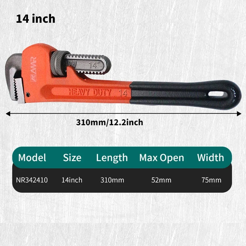 SmartGearPros Heavy Duty Pipe Wrench - 8/10/12/14/18 Inch Carbon Steel Plumbing Spanner Universal Adjustable Clamp