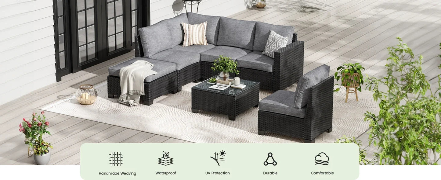 Patio Sectional Sofa Set With Ottoman Outdoor Furniture