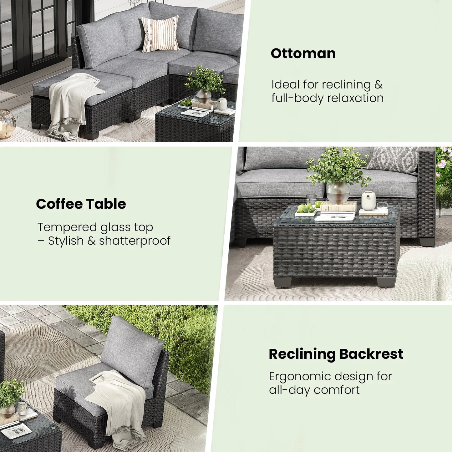 Patio Sectional Sofa Set With Ottoman Outdoor Furniture