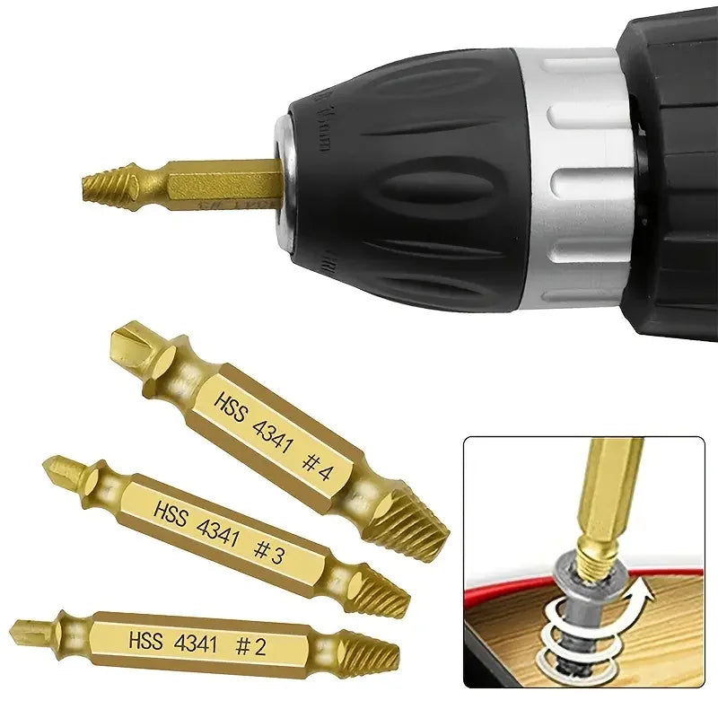 Damaged Screw Extractor Broken Bolt Stripped Set Double Head Tool Easy Out Removal Disassemble Stud Slip Teeth Demolish Remover